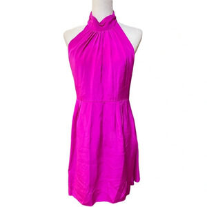 Carmen Marc Valvo Fuchsia Ruffle Halter Dress
